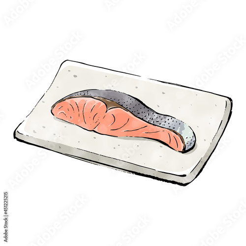 手書きラフスケッチ_焼き鮭 grilled salmon