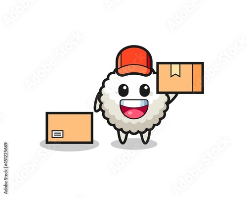 Mascot Illustration of rice ball as a courier