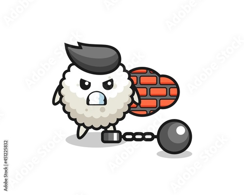 Character mascot of rice ball as a prisoner