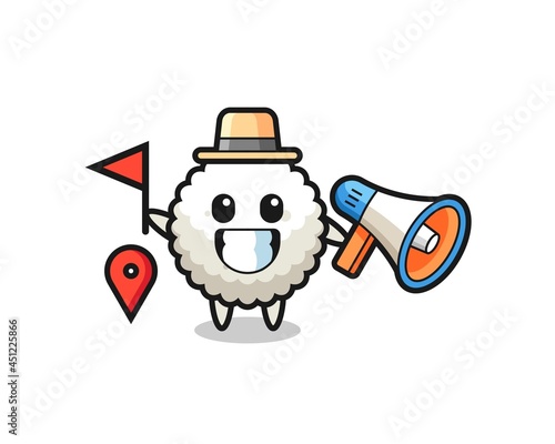 Character cartoon of rice ball as a tour guide