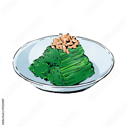 手書きラフスケッチ_葉物野菜のおひたし ohitashi