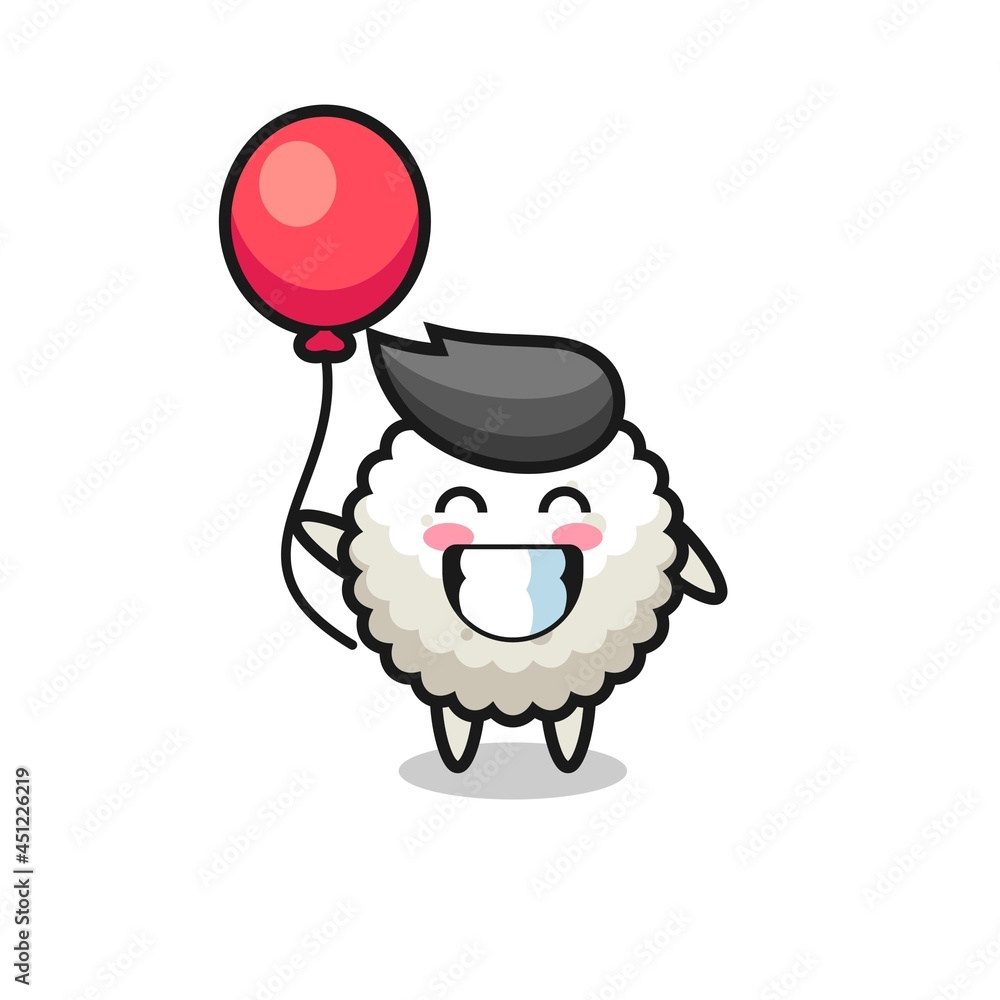 rice ball mascot illustration is playing balloon rice ball mascot illustration is playing balloon
