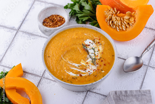 Traditional vegetarian pumpkin cream soup.