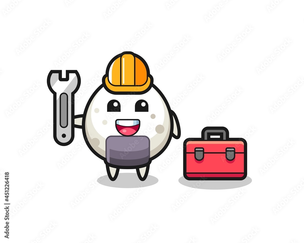 Mascot cartoon of onigiri as a mechanic Mascot cartoon of onigiri as a mechanic