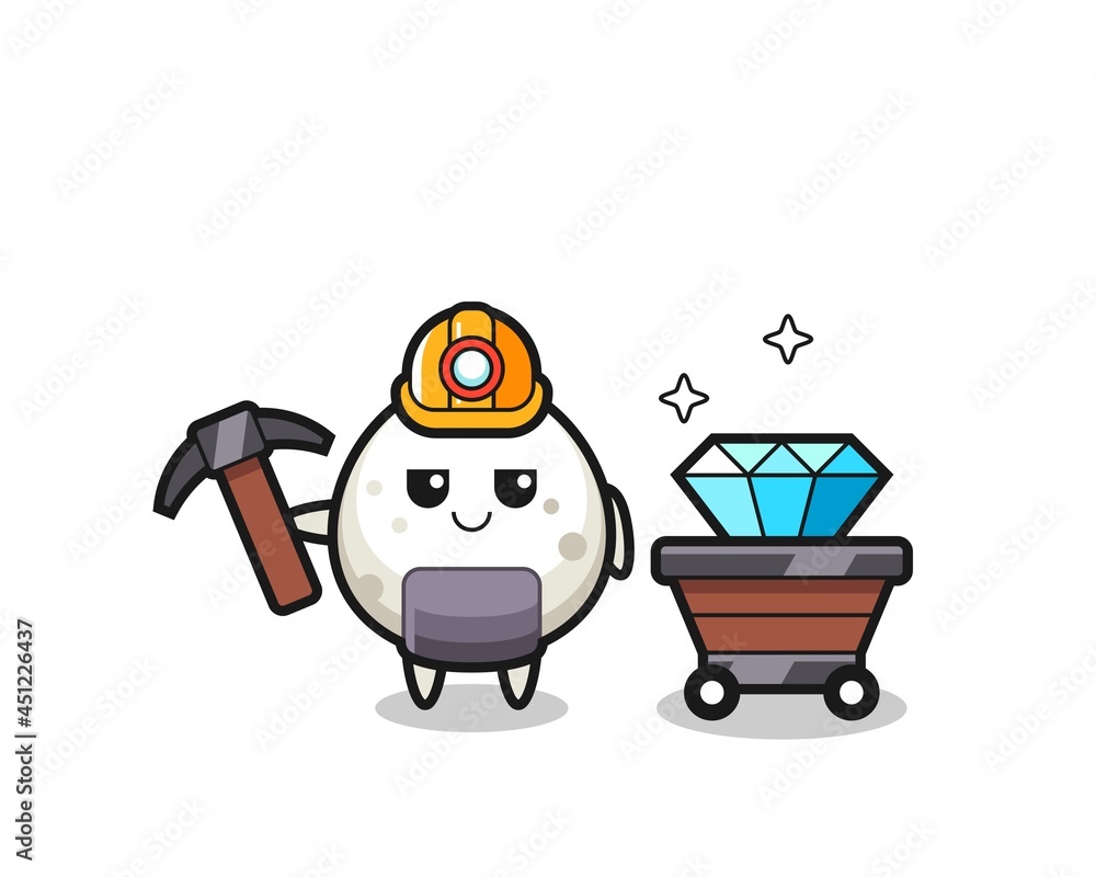 Character Illustration of onigiri as a miner Character Illustration of onigiri as a miner