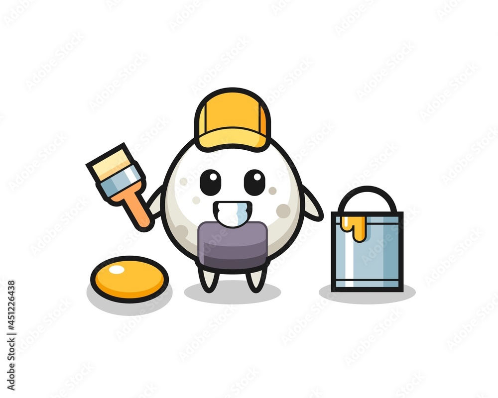 Character Illustration of onigiri as a painter