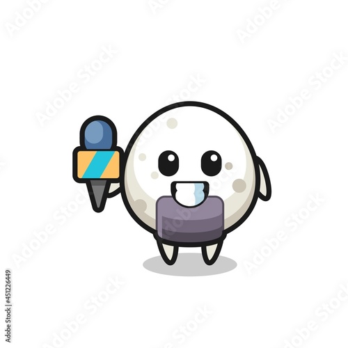 Character mascot of onigiri as a news reporter