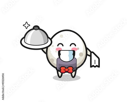 Character mascot of onigiri as a waiters © heriyusuf