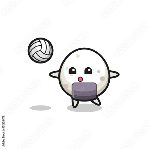 Character cartoon of onigiri is playing volleyball