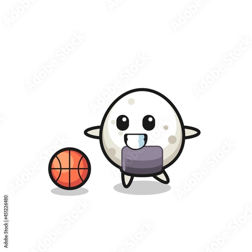Illustration of onigiri cartoon is playing basketball