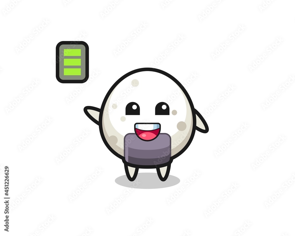 onigiri mascot character with energetic gesture