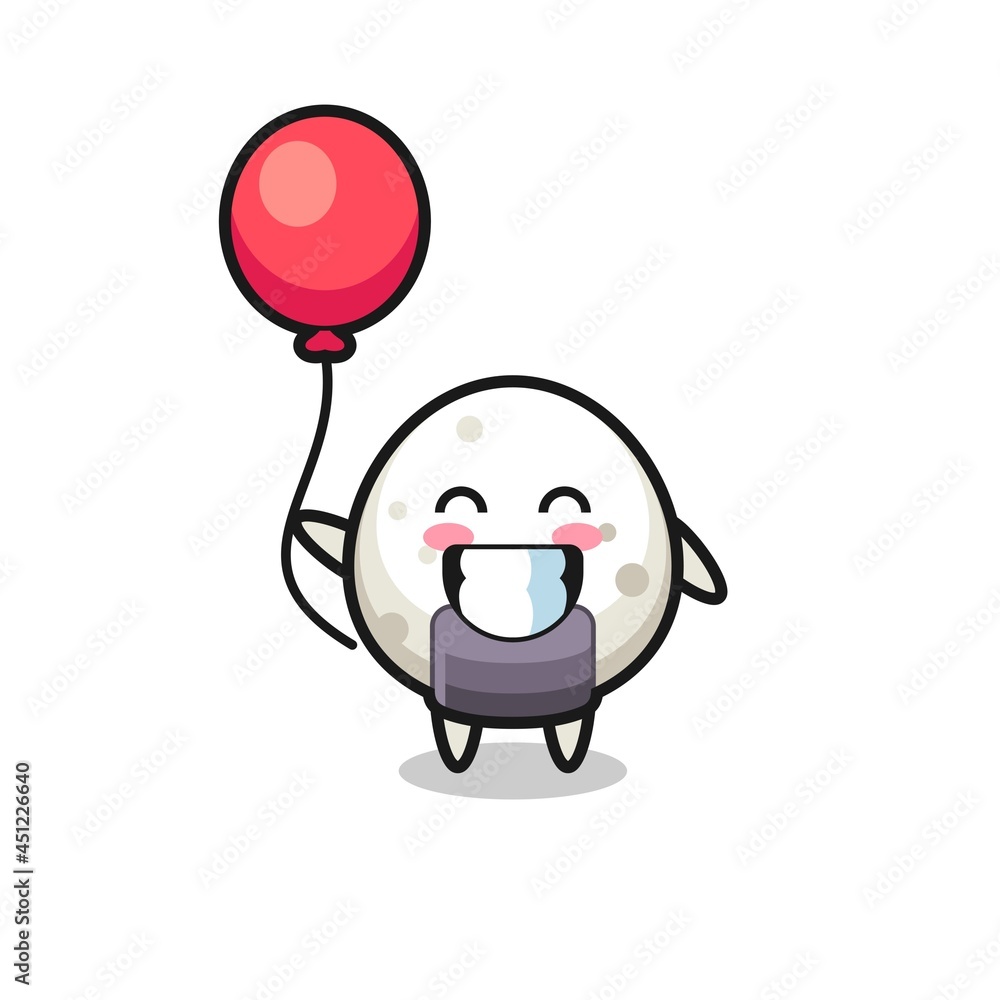 onigiri mascot illustration is playing balloon onigiri mascot illustration is playing balloon