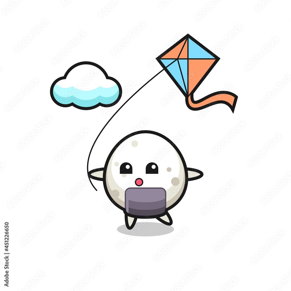 onigiri mascot illustration is playing kite onigiri mascot illustration is playing kite