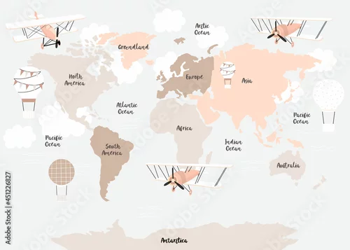 Obraz delikatna mapa z samolotami i balonami
