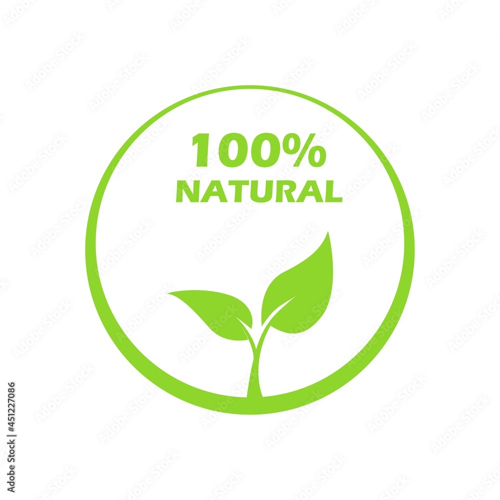 Natural leaf icon. 100% naturals vector image, illustration Natural leaf icon. 100% naturals vector image, illustration