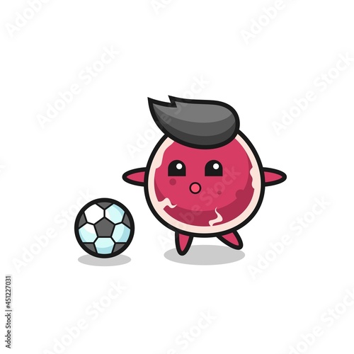 Fototapeta Naklejka Na Ścianę i Meble -  Illustration of beef cartoon is playing soccer