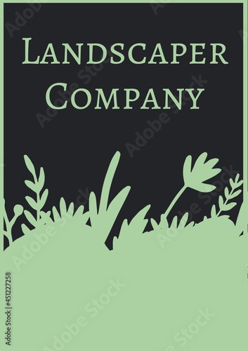 Composition of green gardening services text over green grass and flowers icons