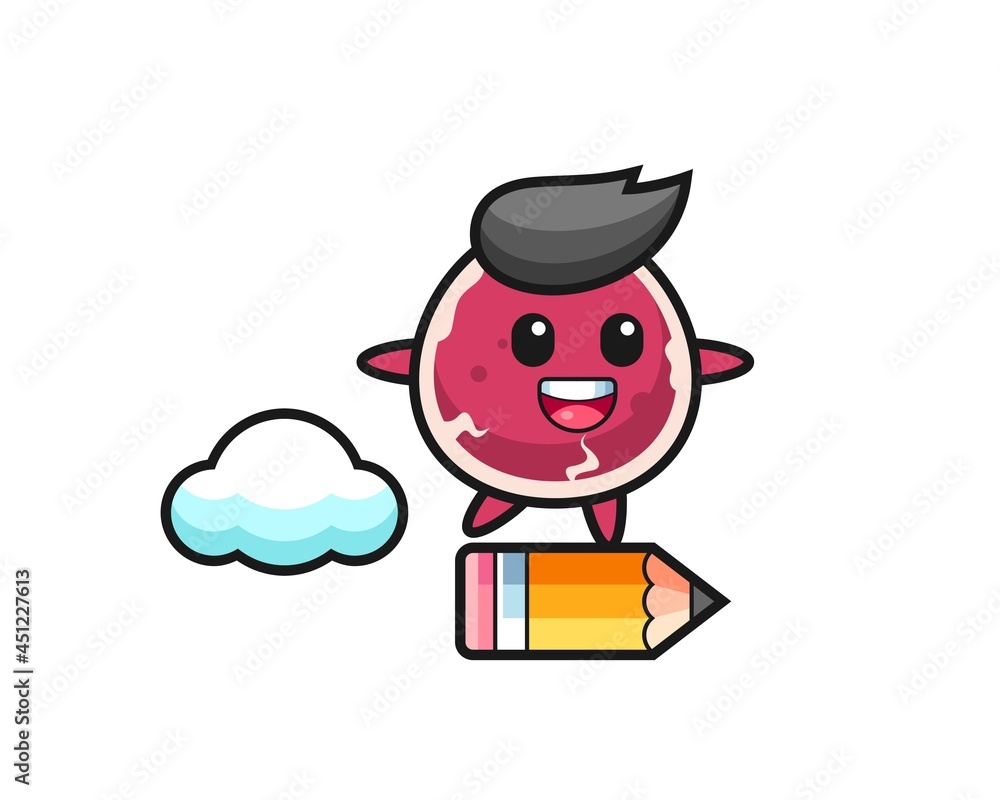 beef mascot illustration riding on a giant pencil beef mascot illustration riding on a giant pencil
