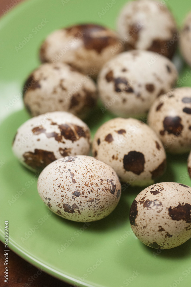 Quail eggs on a green ceramic plate Quail eggs on a green ceramic plate
