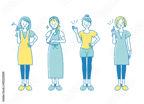 笑顔の女性の表情イラストセット