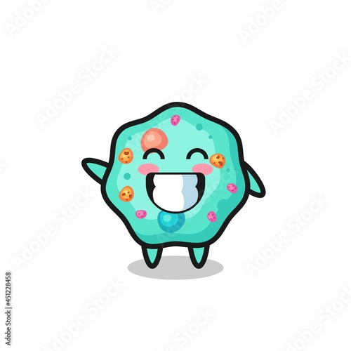 amoeba cartoon character doing wave hand gesture