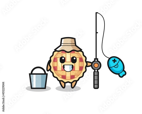 Mascot character of apple pie as a fisherman