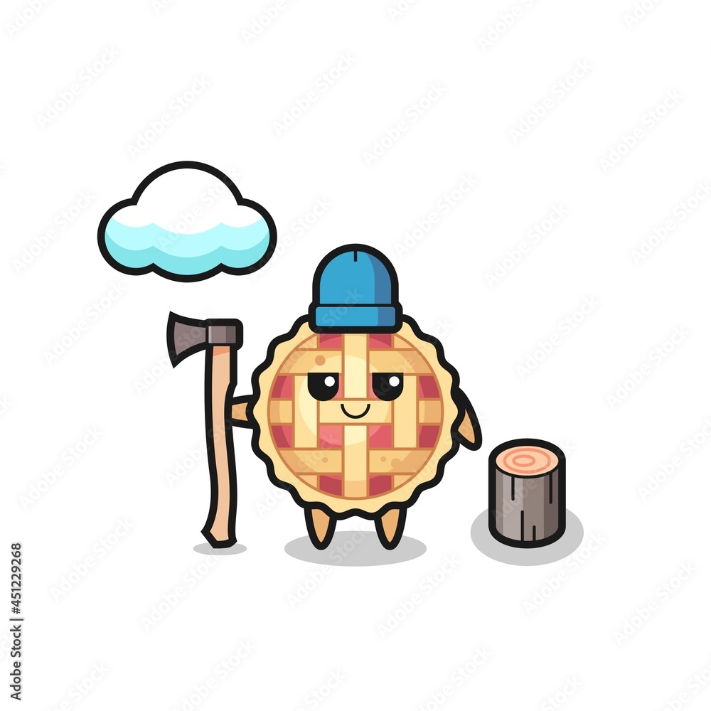 Character cartoon of apple pie as a woodcutter Character cartoon of apple pie as a woodcutter