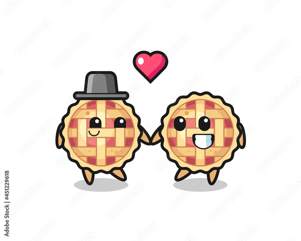 apple pie cartoon character couple with fall in love gesture apple pie cartoon character couple with fall in love gesture