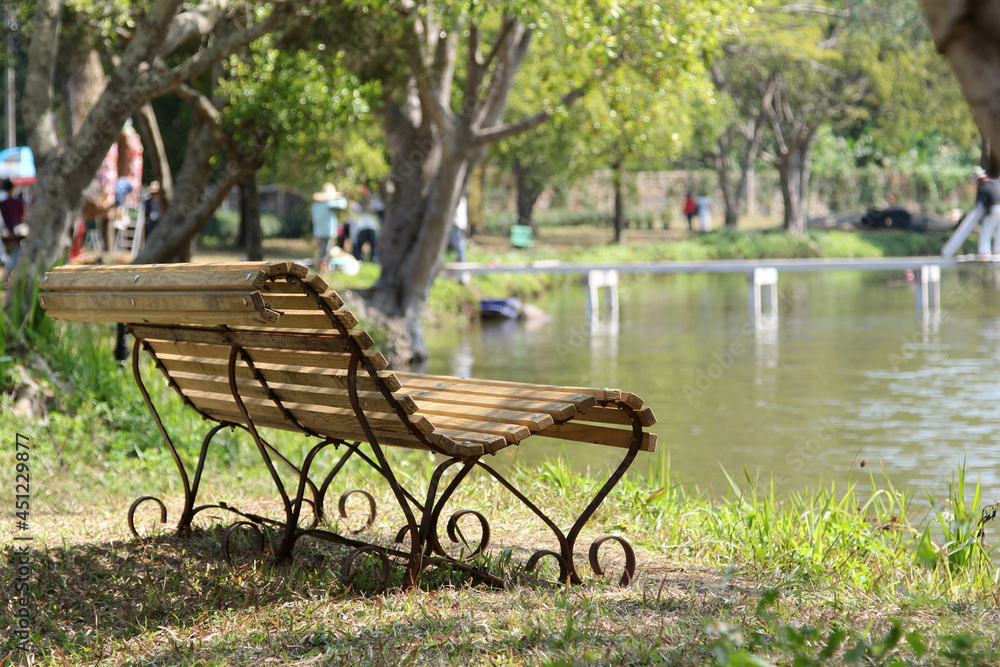 The old relaxing bench by the lake.