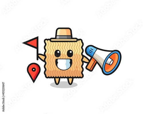 Character cartoon of raw instant noodle as a tour guide