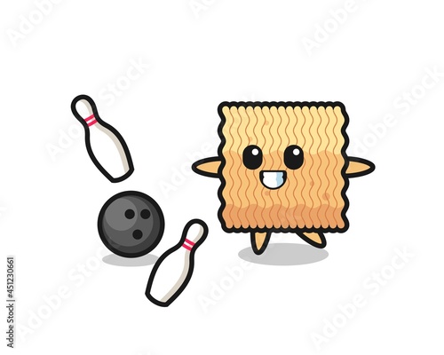 Character cartoon of raw instant noodle is playing bowling