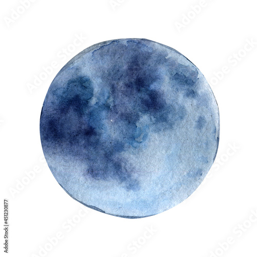 Abstract full moon hand drawn watercolor clipart