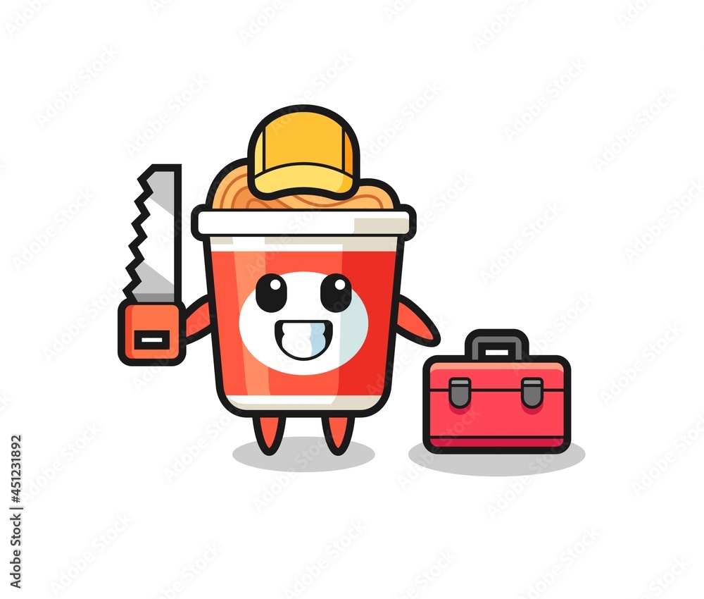 Illustration of instant noodle character as a woodworker Illustration of instant noodle character as a woodworker