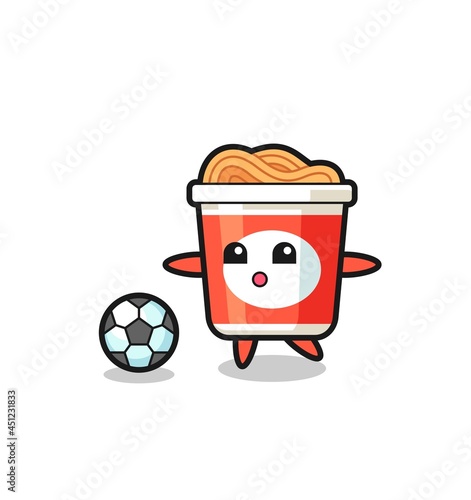 Illustration of instant noodle cartoon is playing soccer