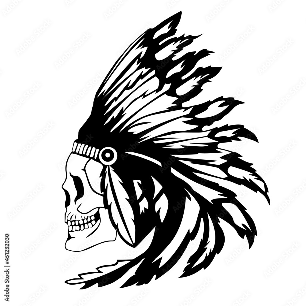 Indian skull with eagle head mascot. Native American Indian Chief Skull ...
