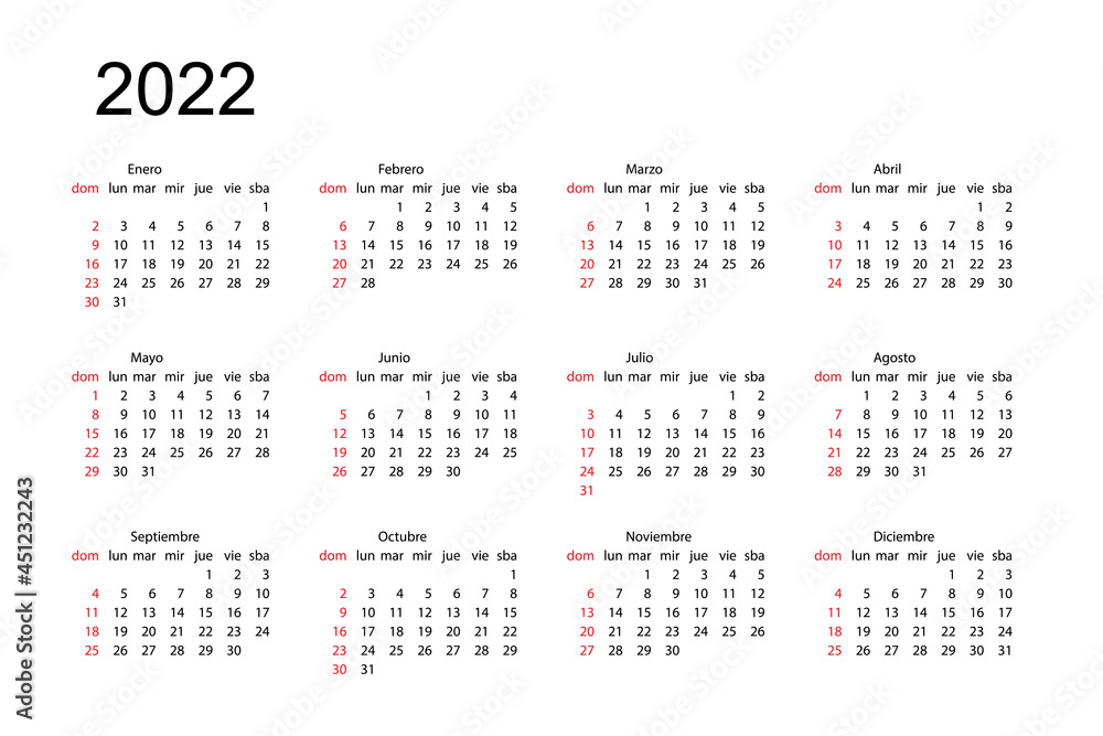 2022 year black and red spanish calendar. Month countdown page set. Day, week. Date and schedule. Printable version template simple design. Corporate and business office personal classic organizer. 2022 year black and red spanish calendar. Month countdown page set. Day, week. Date and schedule. Printable version template simple design. Corporate and business office personal classic organizer.
