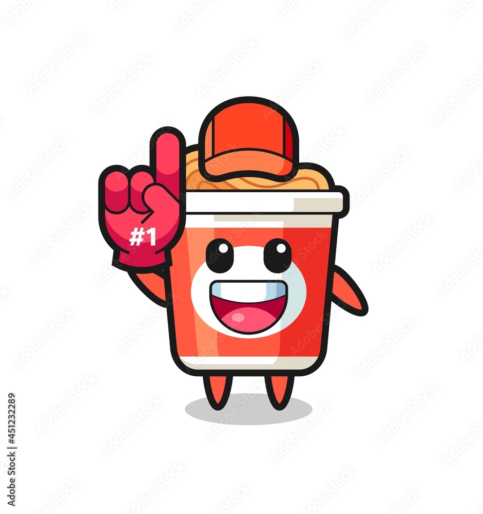 instant noodle illustration cartoon with number 1 fans glove instant noodle illustration cartoon with number 1 fans glove