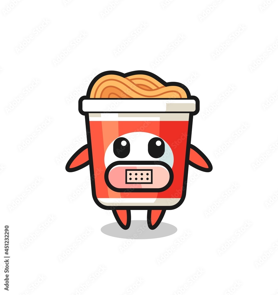 Cartoon Illustration of instant noodle with tape on mouth Cartoon Illustration of instant noodle with tape on mouth