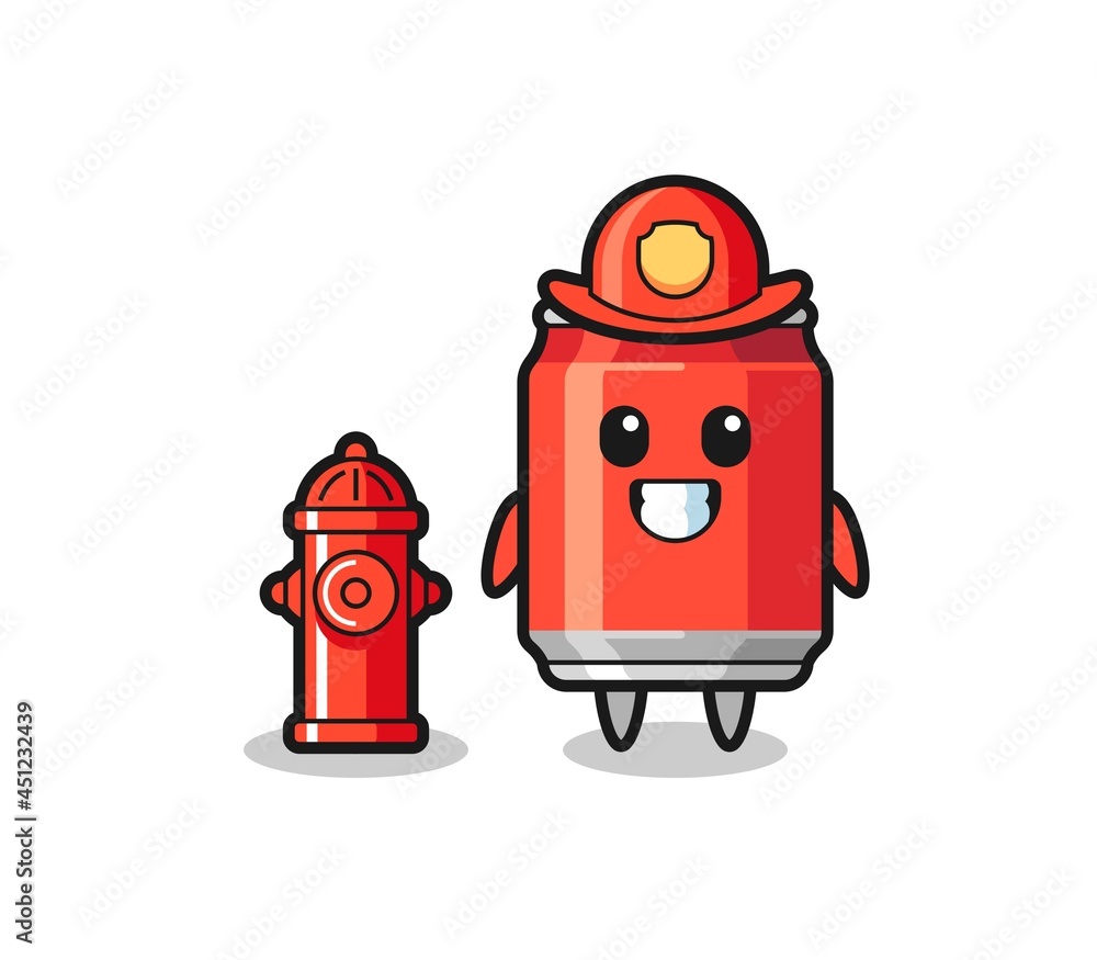 Mascot character of drink can as a firefighter Mascot character of drink can as a firefighter