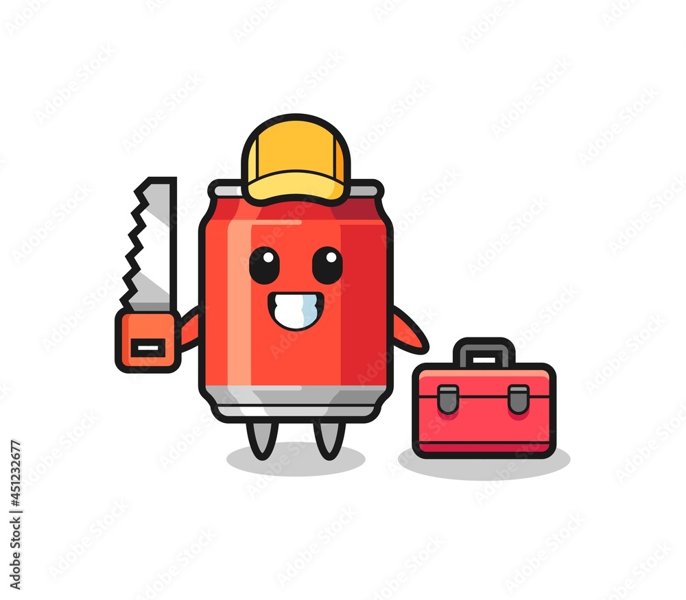 Illustration of drink can character as a woodworker Illustration of drink can character as a woodworker