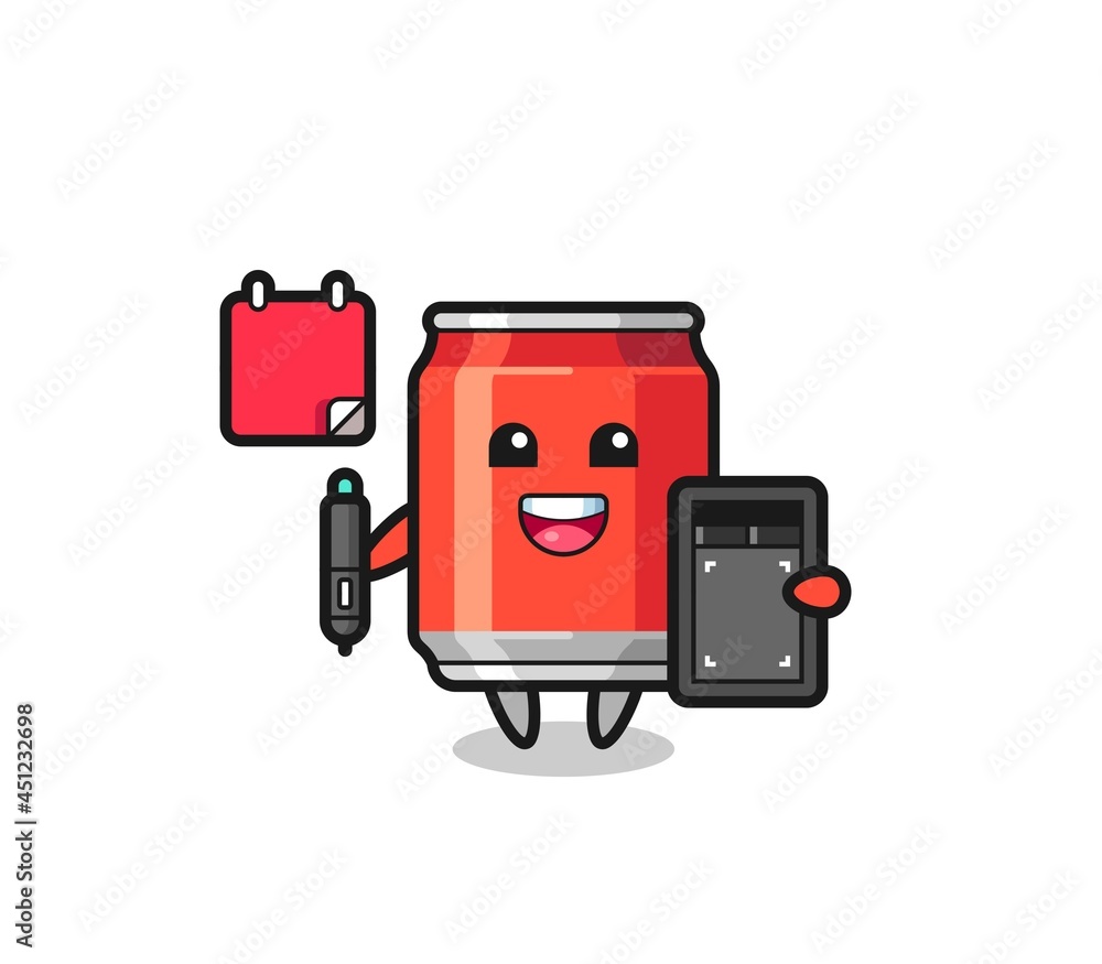 Illustration of drink can mascot as a graphic designer Illustration of drink can mascot as a graphic designer