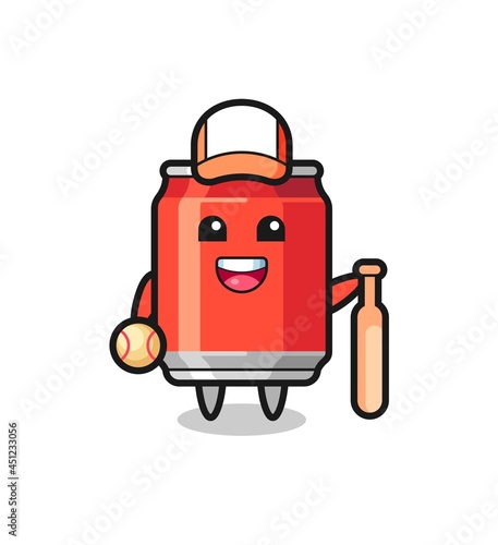 Cartoon character of drink can as a baseball player