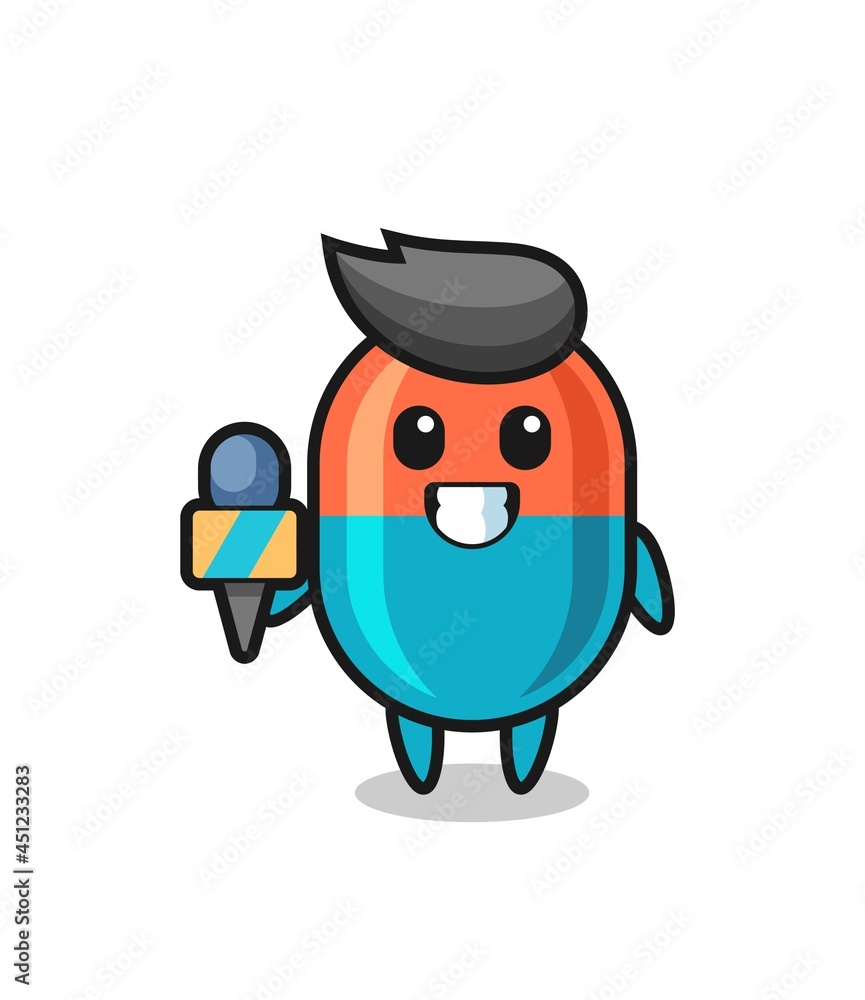 Character mascot of capsule as a news reporter Character mascot of capsule as a news reporter