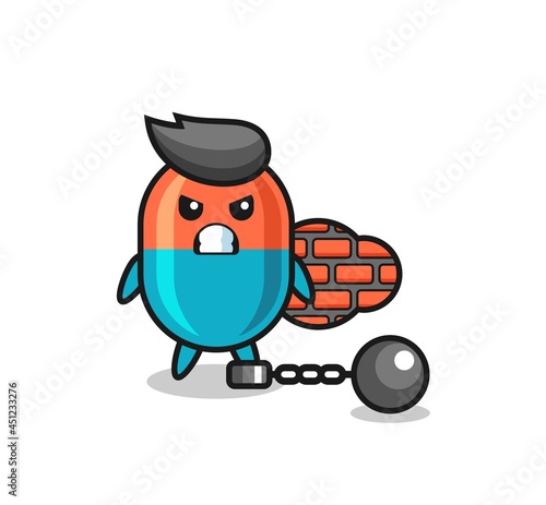 Character mascot of capsule as a prisoner