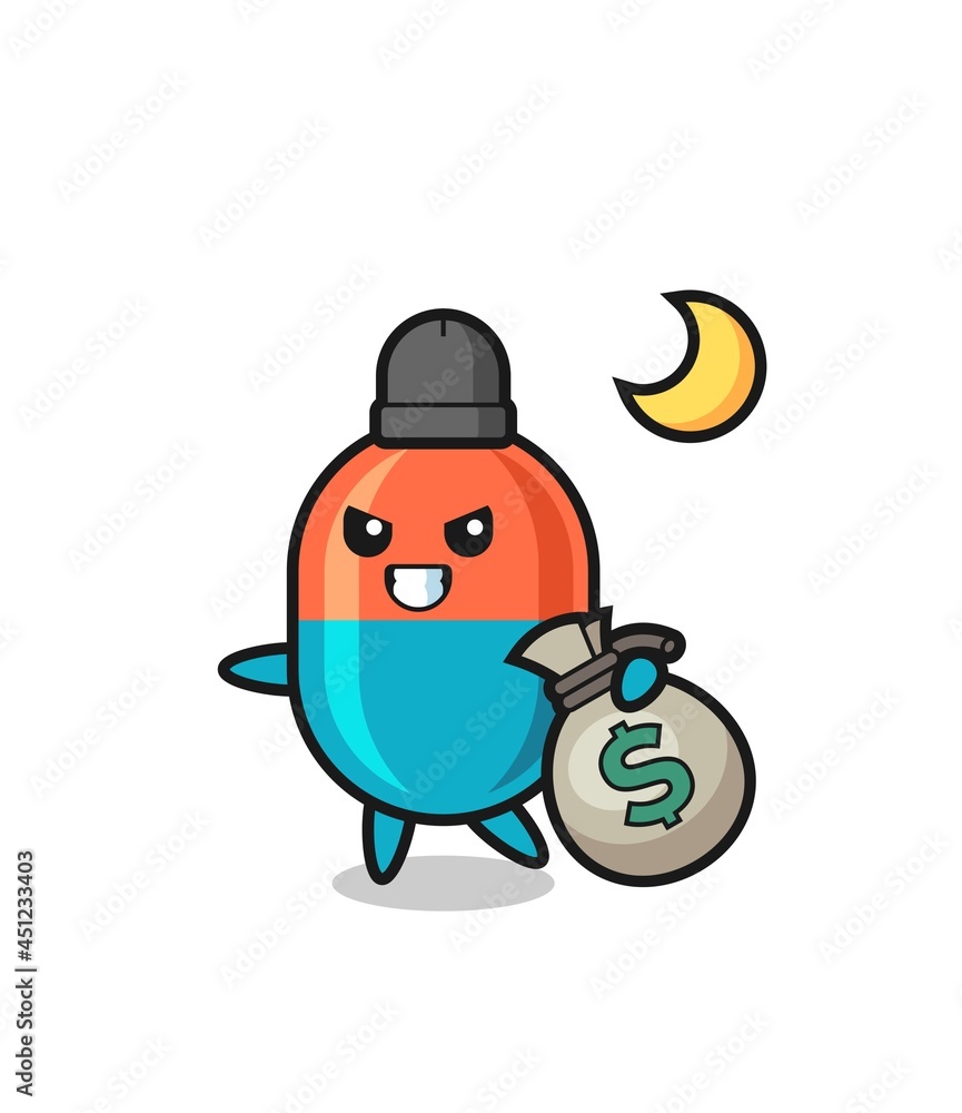 Illustration of capsule cartoon is stolen the money Illustration of capsule cartoon is stolen the money