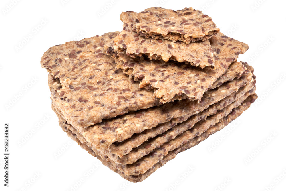 Whole grain crispbread isolated on white background, clipping path Whole grain crispbread isolated on white background, clipping path