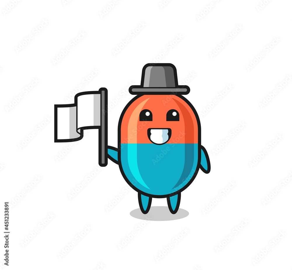 Cartoon character of capsule holding a flag Cartoon character of capsule holding a flag