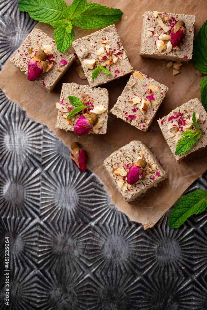 Halva with rose petal and nuts. Halva with rose petal and nuts.