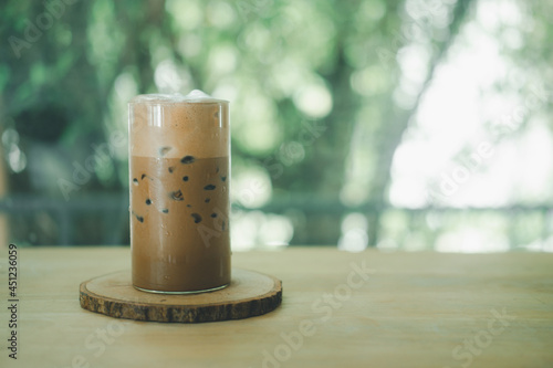 Iced  Mocha coffee showing the two layer in a glass