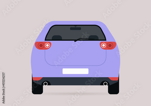 A rear view of a SUV car, an isolated cartoon vehicle, no people